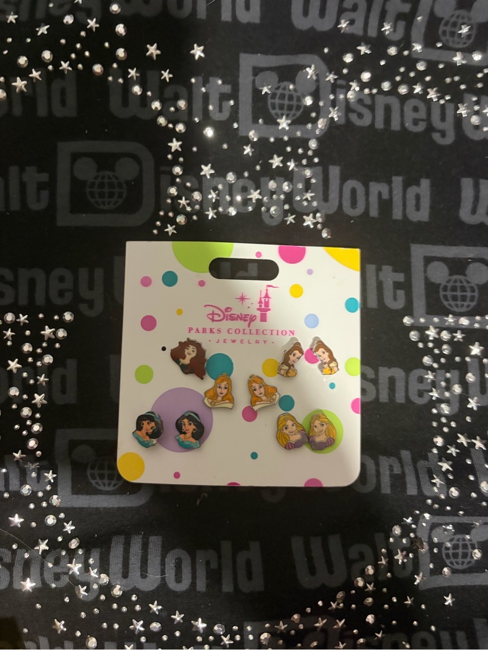 Disney Princess Stud Earring Set - Pink, Purple, Yellow, Green, Blue